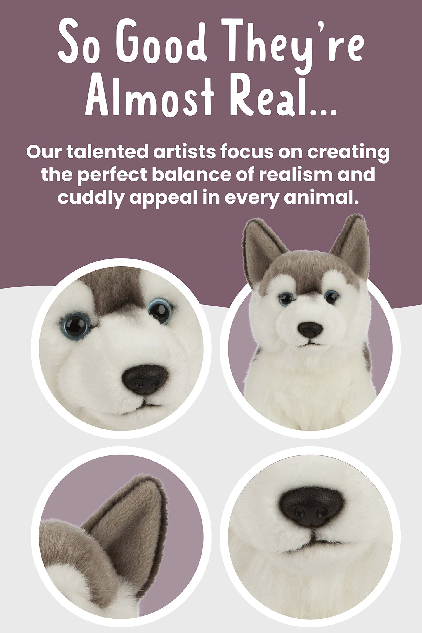 Living Nature Husky Stuffed Animal | Fluffy Dog Animal | Soft Toy Gift For Kids | 8 Inches