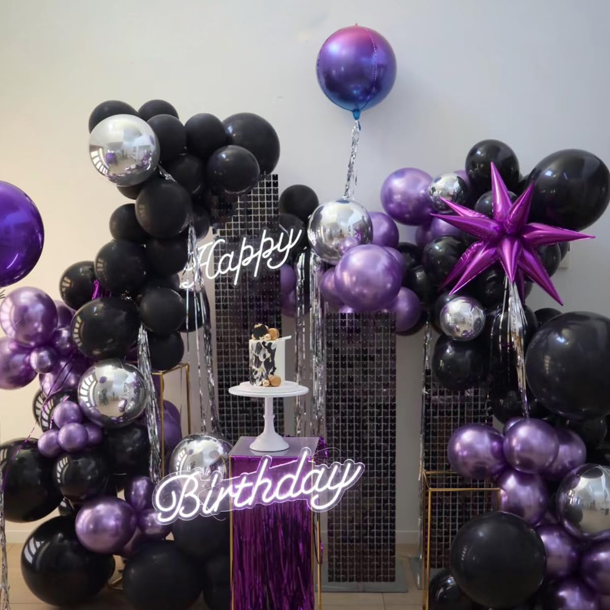 MEBAY Balloon Arch Kit - 146 Pcs Matte Black, Light Purple & Silver - Graduation, Birthday, Baby Shower & Wedding Decorations