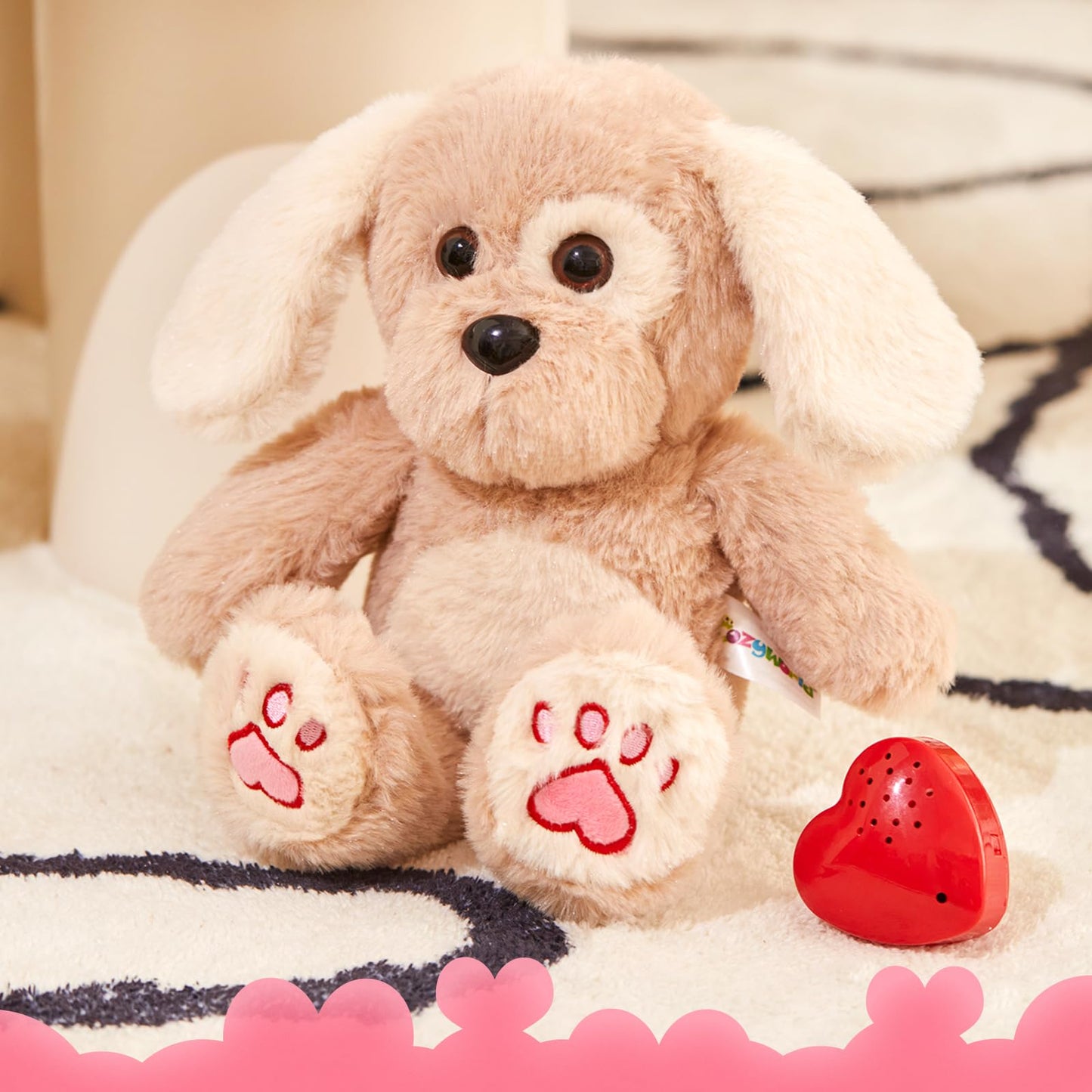 Cozyworld Heartbeat Puppy Recordable Dog Stuffed Animals 30 Sec Heart Voice Recorder Plush Toy Stuffed Animal Soft Fuzzy Doll Gifts Messages Playback For Kids Birthday Children'S Day