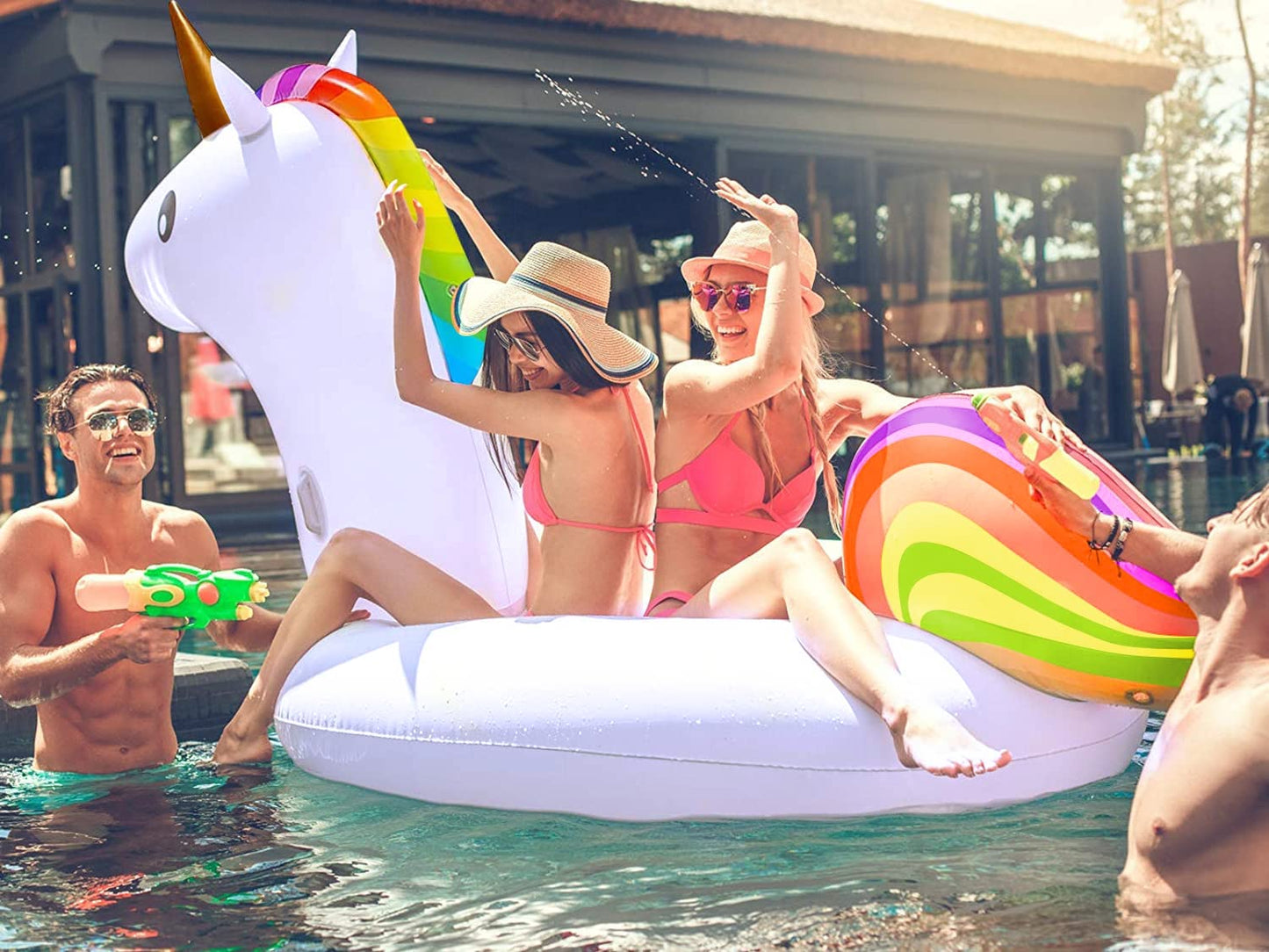 Turnmeon 102'' Giant Flamingo Pool Float Inflatable Summer Beach Float Swimming Pool Party Toys Ride-On Lounge Raft Water Pool F