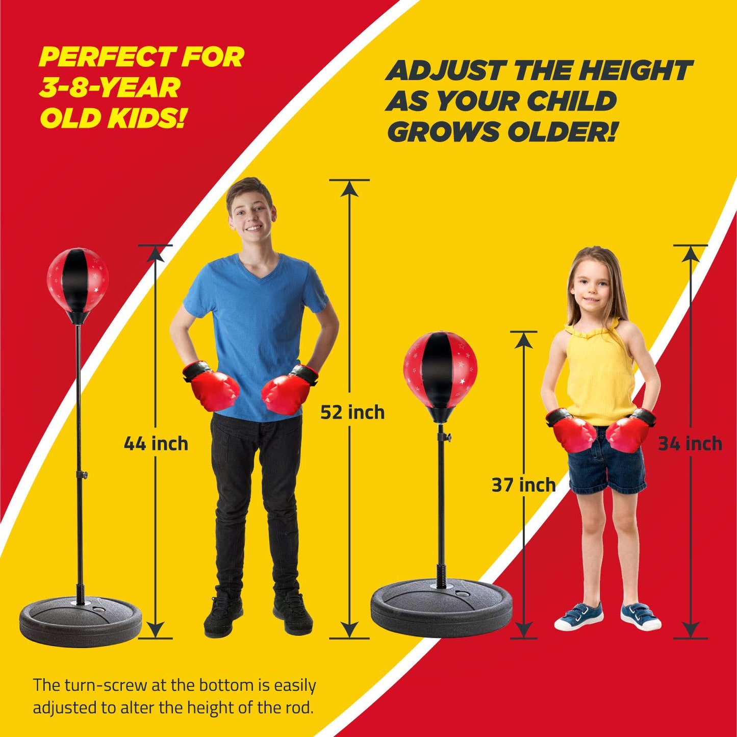 Emaas Punching Bag Set For Kids With Boxing Gloves & Hand Pump - 3-8 Years Old Adjustable Kids Punching Bag With Stand - Top Gif