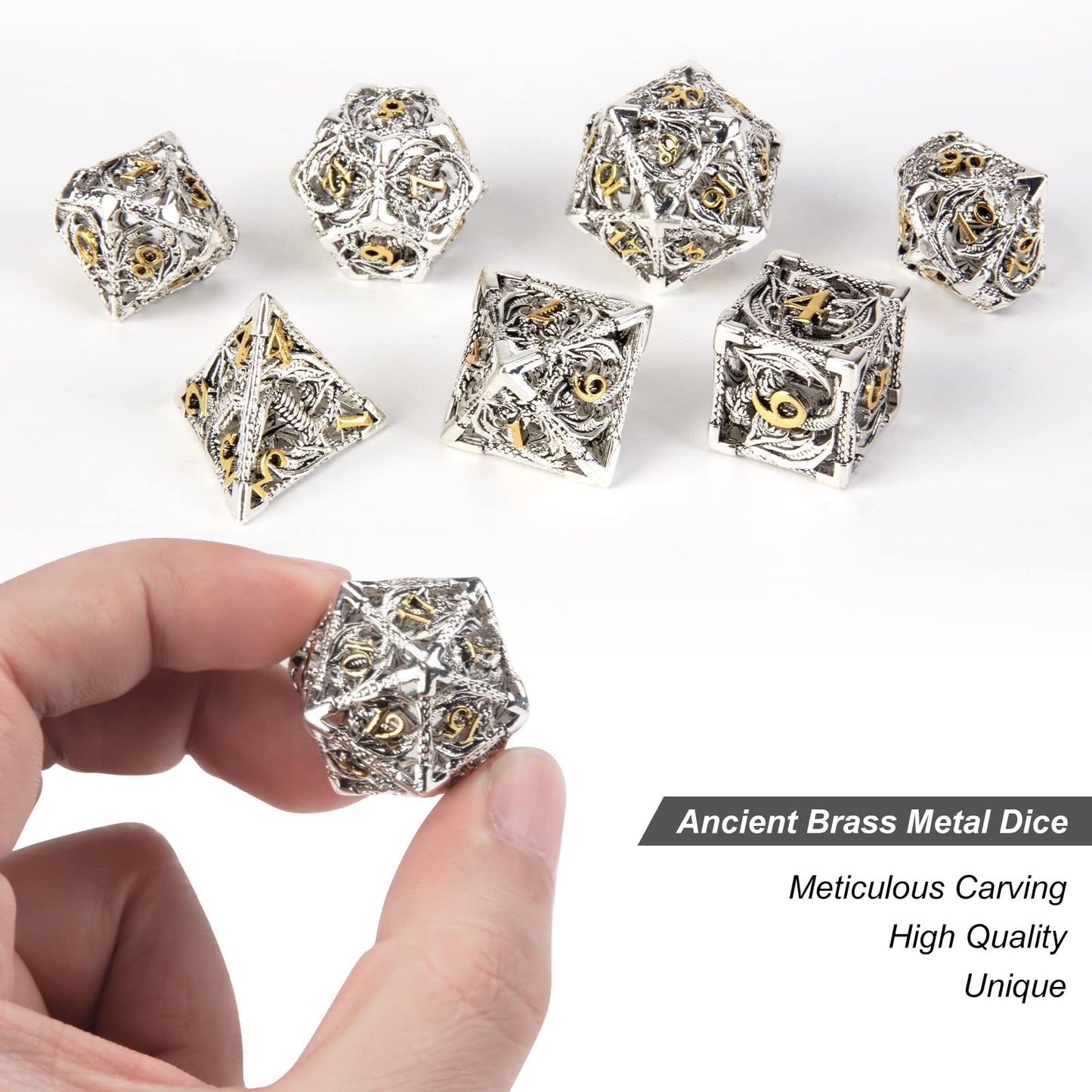 DND Dice,Hollow D&D Metal Dice,Dungeons and Dragons Dice Set with Gift Box,7 PCs Steampunk Polyhedral Dice Games Set for RPG,MTG