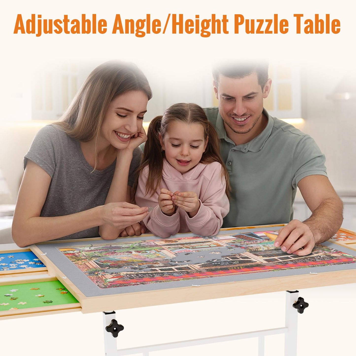 Puzzle Table With Drawers And Legs Height Tilting Adjustable For 1500 Pieces, Portable Jigsaw Puzzle Tables For Adults And Elder