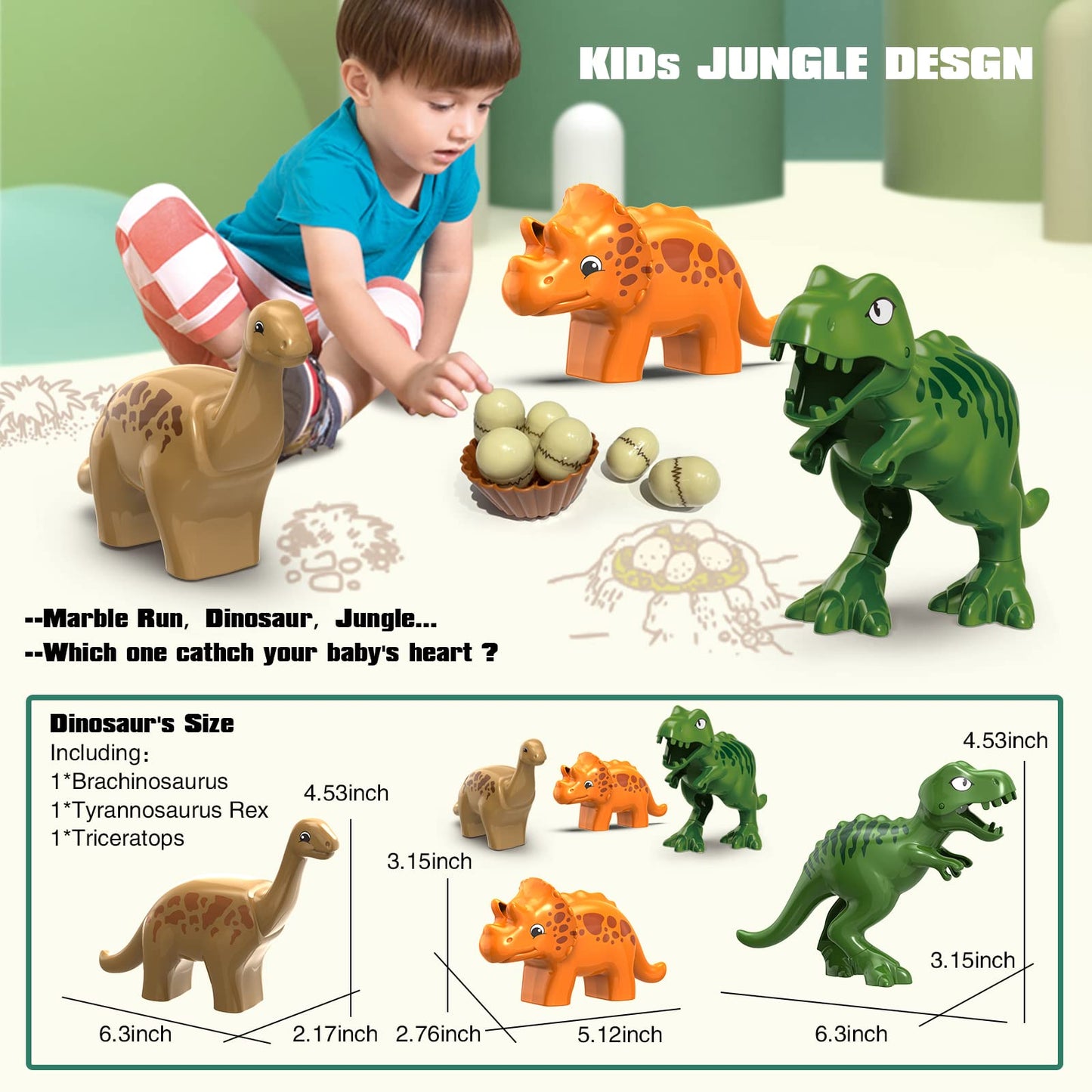 Jixin Dinosaur Marble Runs For Kids 4-8/Building Blocks Compatible With Duplo Lego Sets/Toddler Marble Run For Kids Ages 3-5/125