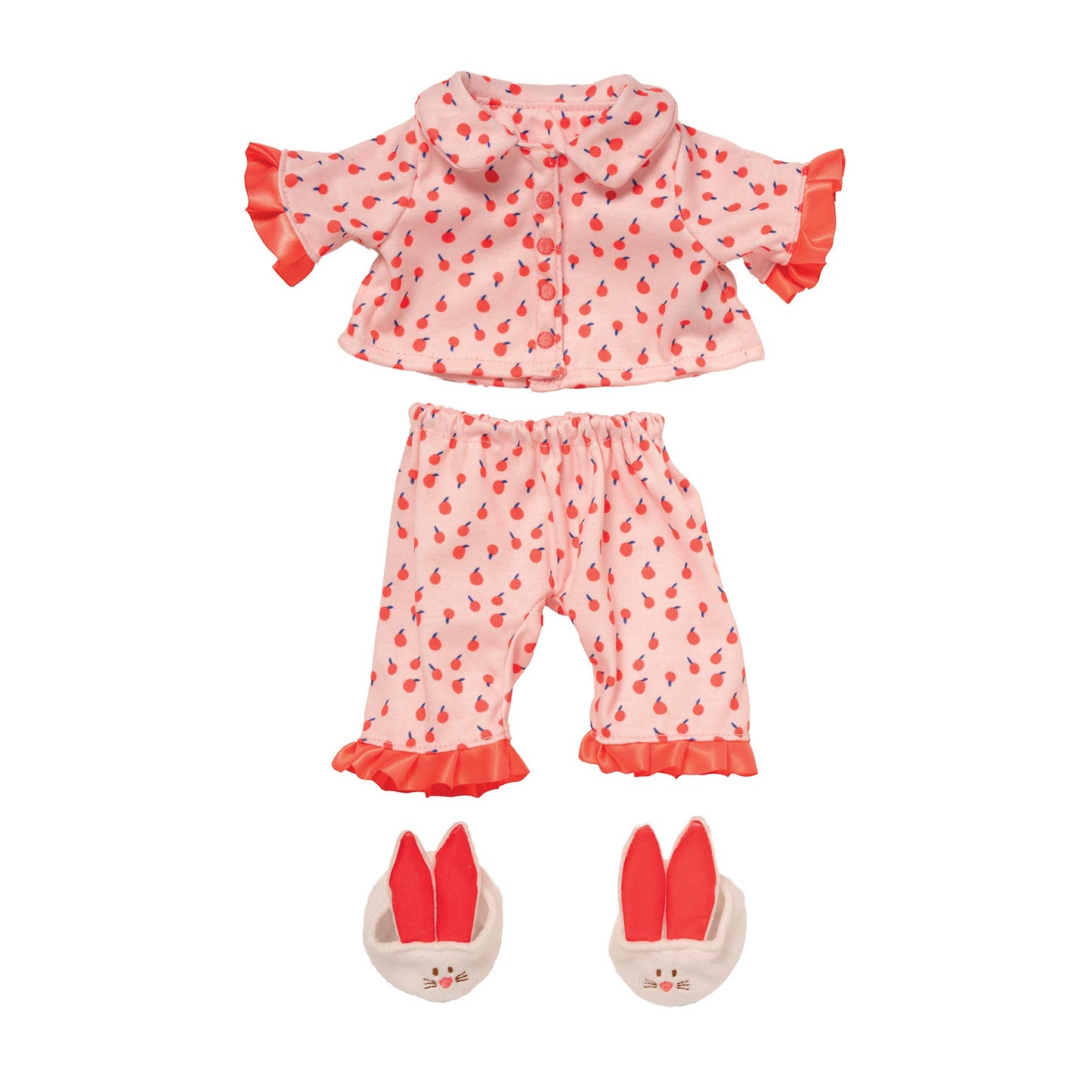 Manhattan Toy Baby Stella 3-Piece Cherry Dream Baby Doll Pajama Set With Slippers For 15-Inch Soft Dolls