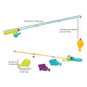 Battat - Play Rod & Reel - Wind-Up Magnetic Lure - 2 Rods & 4 Colorful Fish - Beach & Water Toys - 3 Years + - Magnetic Fishing