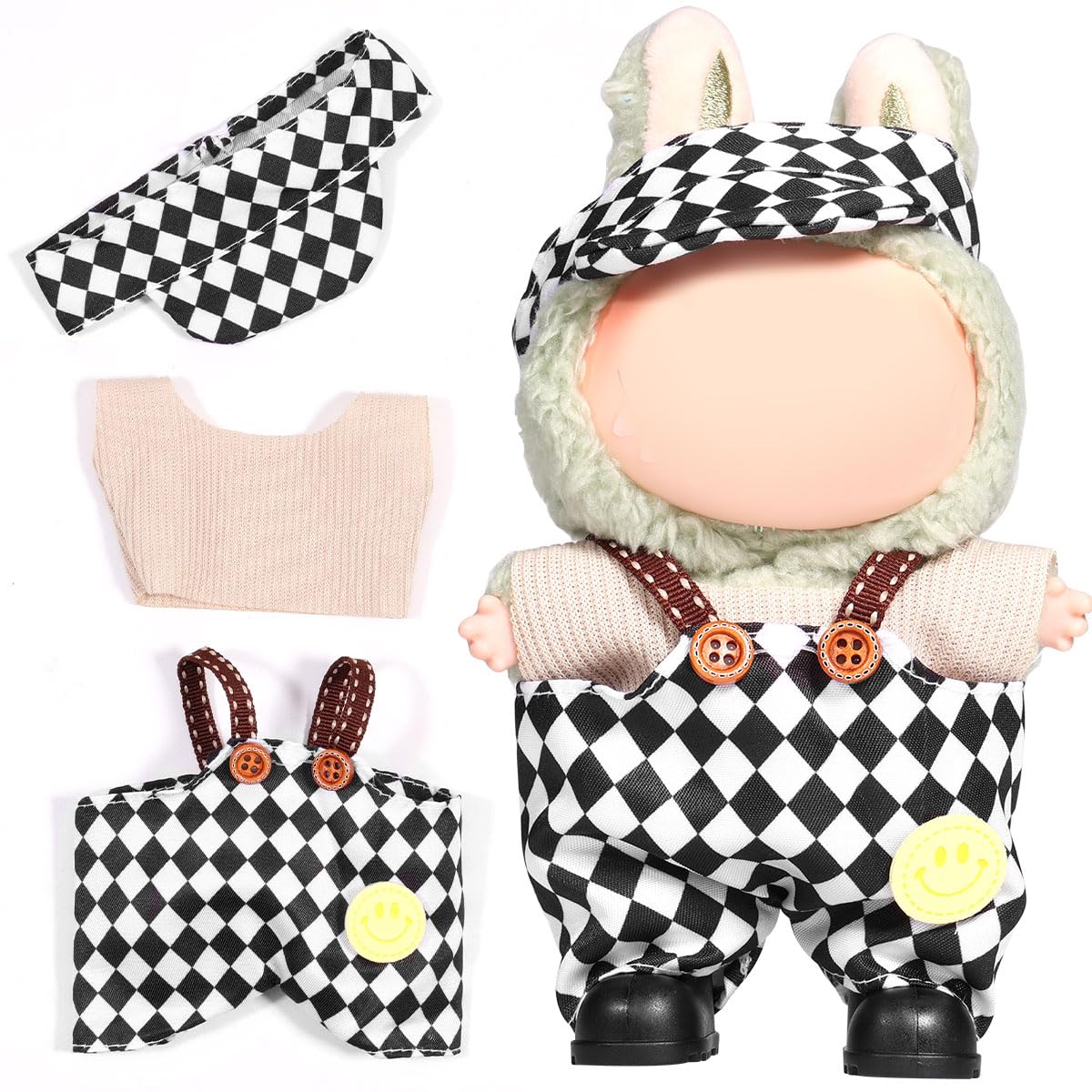 AICase for Labubu Clothes/for Labubu Outfits Clothes Set for 17cm Lububu Doll 3 Piece Set Hat Clothing for LA BUBU  Boys and Girls Stylish Adorable Dolls Clothes Accessories (No Doll)_04