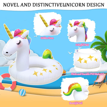 Rtudan Unicorn Pool Floats, Inflatable Swimming Floats Tube Rings,Fun Beach Pool Floaties, Lake Beach Summer Pool Raft Lounger For Adults Kids