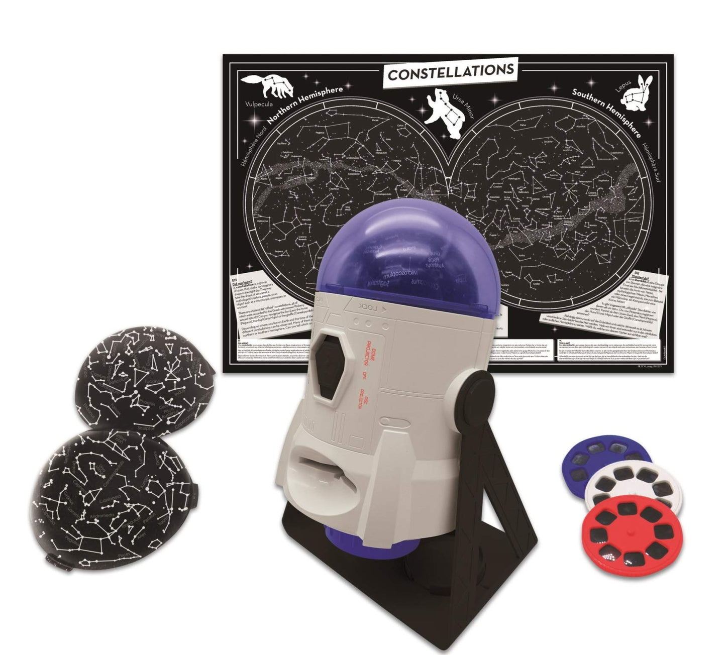 Lexibook, 2-in-1 Constellations and Images Planetarium Projector, 24 Images to Discover Space, 2 Constellation Domes, STEM, Whit