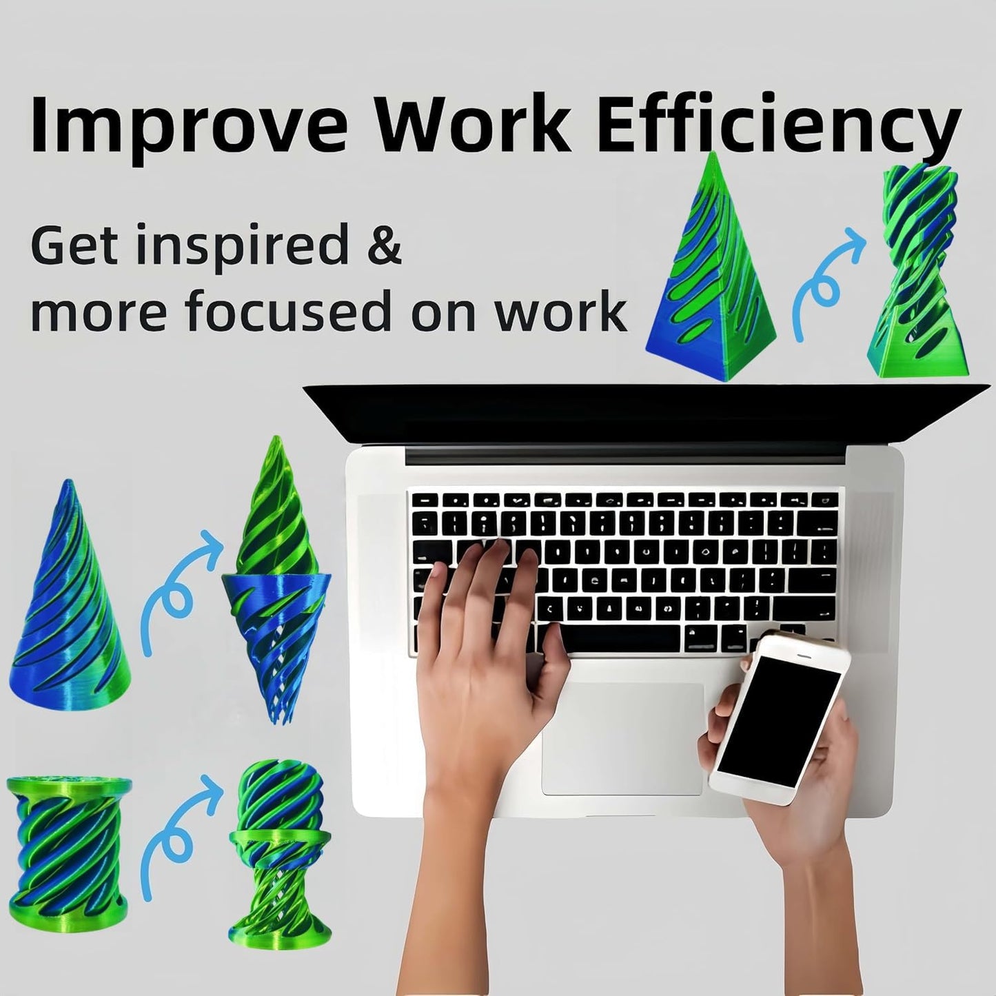 Timchess 3 Packs Impossible Cone, Spiral Cone Fidget Toy, Impossible Pyramid Passthrough 3D Printed Fidget Toys Adults, Spiral I