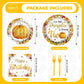 Grencian Fall Little Pumpkin 2nd Birthday Party Decoration - 96Pcs Little Pumpkin is Turning Two Plates Napkins Thanksgiving Bab