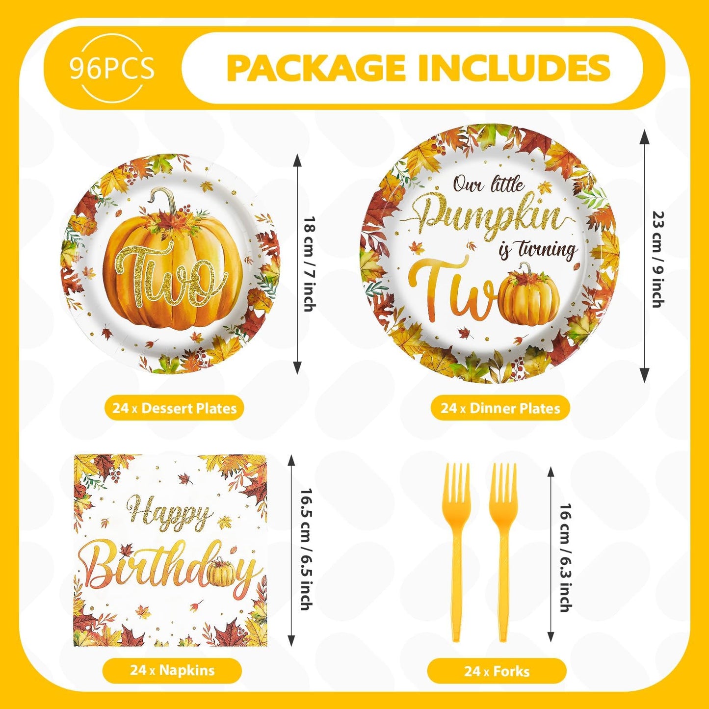 Grencian Fall Little Pumpkin 2nd Birthday Party Decoration - 96Pcs Little Pumpkin is Turning Two Plates Napkins Thanksgiving Bab