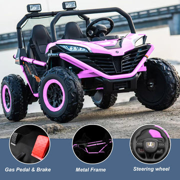 Alinux 24 Volt 10Ah Ride On Car Utv 2 Seater, Kids Electric Car, Metal Frame, Brake&Gas Pedal, Eva Tires, Bluetooth,Purple Pink