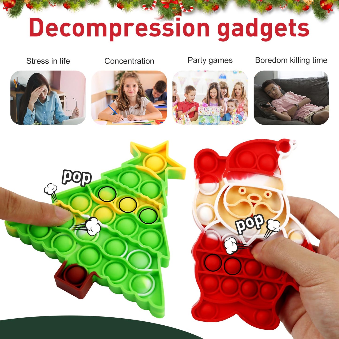 QETRABONE 6 Pcs Christmas Fidget Toy Set  Push Bubble Fidget Sensory Toy for mature-themed Children  Party Game Decor Gift Xmas Stockings Toys Christmas Decorations Autism ADHD Decompression Toys