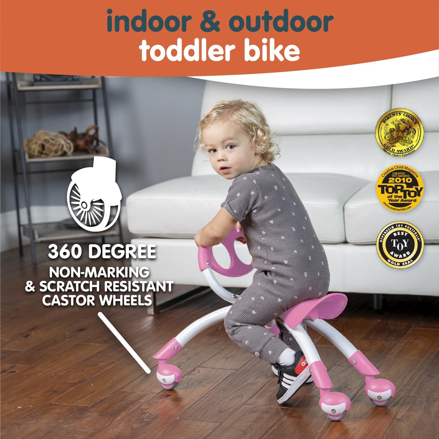 YBIKE Pewi Y-Bike - Pink Steel & Rubber Ride-On Toy, 11"L x 2.2"W x 41"H, Model YPIW2