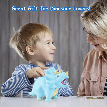 Pjdrllc Dinosaur Piggy Bank For Kids, Unbreakable Plastic Money Coin Bank For Boys And Girls, Great Gifts For Birthday, Easter, Christmas (Blue)