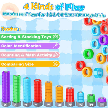 LIWIN LET'S GO! Montessori Toys for 1-5 Year Olds, 2-in-1 Counting & Spinning Stacking Toys, Educational Gifts for Kids, Autism Sensory Toy