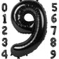 40 Inch Black Number Balloons, Large Digital 9 Balloon, Foil Mylar Balloons Decorations For 9 19 90 Birthday Party, Engagement,