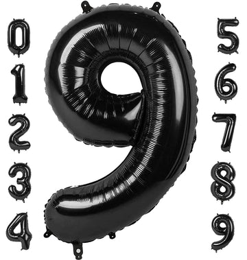 40 Inch Black Number Balloons, Large Digital 9 Balloon, Foil Mylar Balloons Decorations For 9 19 90 Birthday Party, Engagement,