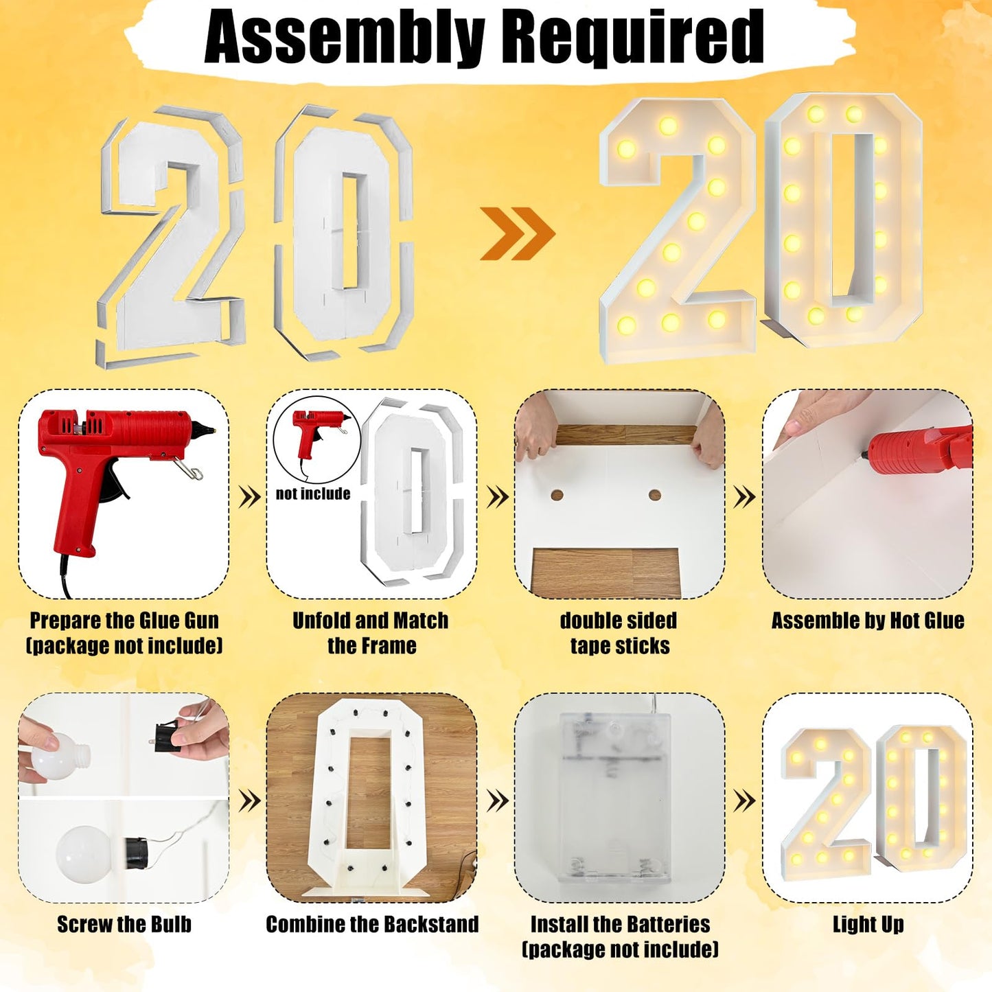 4Ft Light Up Numbers 20 Mosaic Numbers Marquee Frame For 20Th Birthday Party Large Cardboard With Lights Pre-Cut Kit Cut-Out Thick Foam Board Sign Diy Decorations For Anniversary New Year Graduations