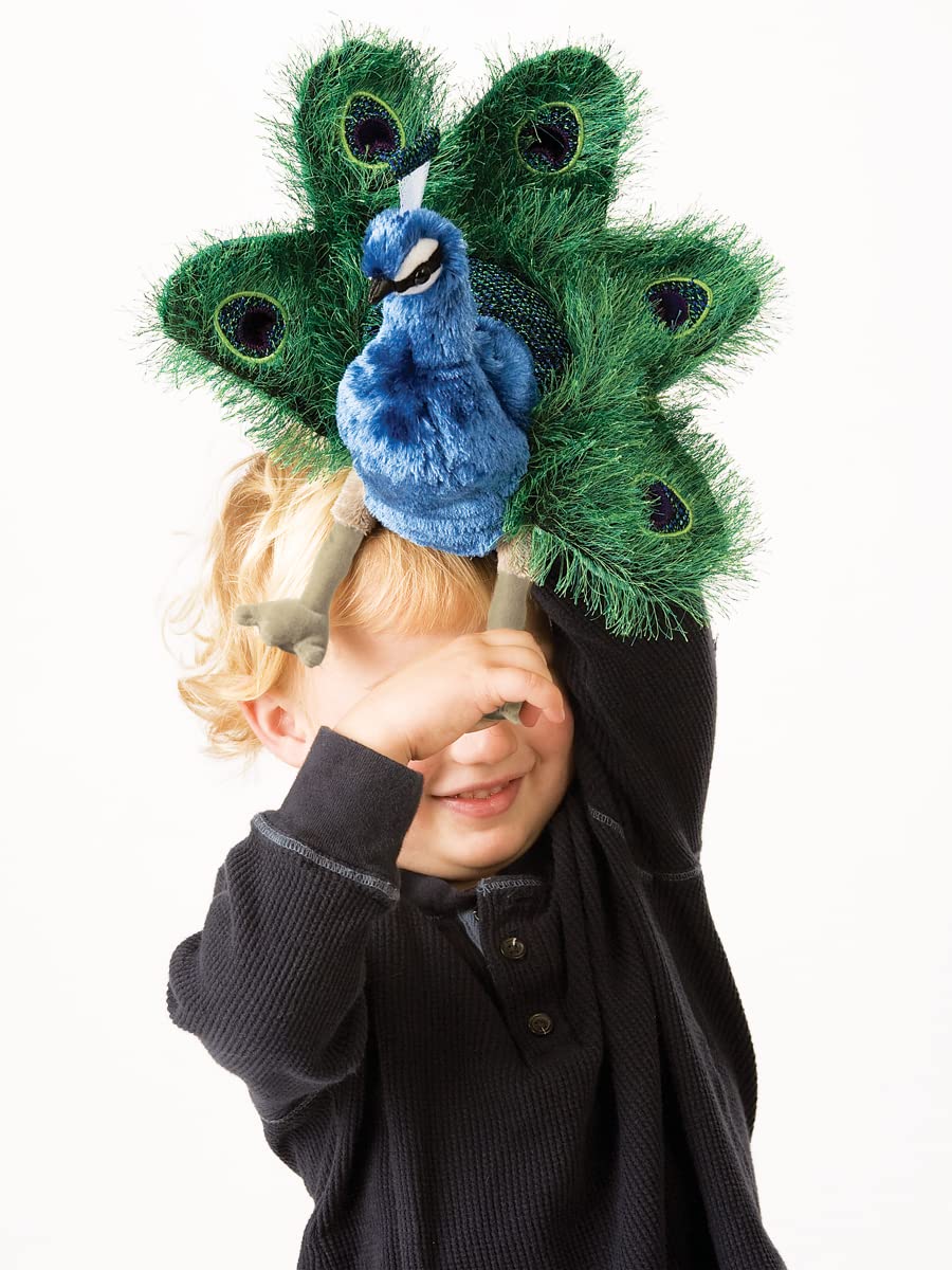 Folkmanis Small Peacock Hand Puppet, Blue; Green, Gold