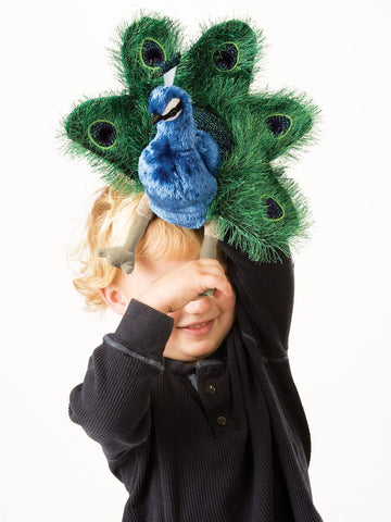 Folkmanis Small Peacock Hand Puppet, Blue; Green, Gold