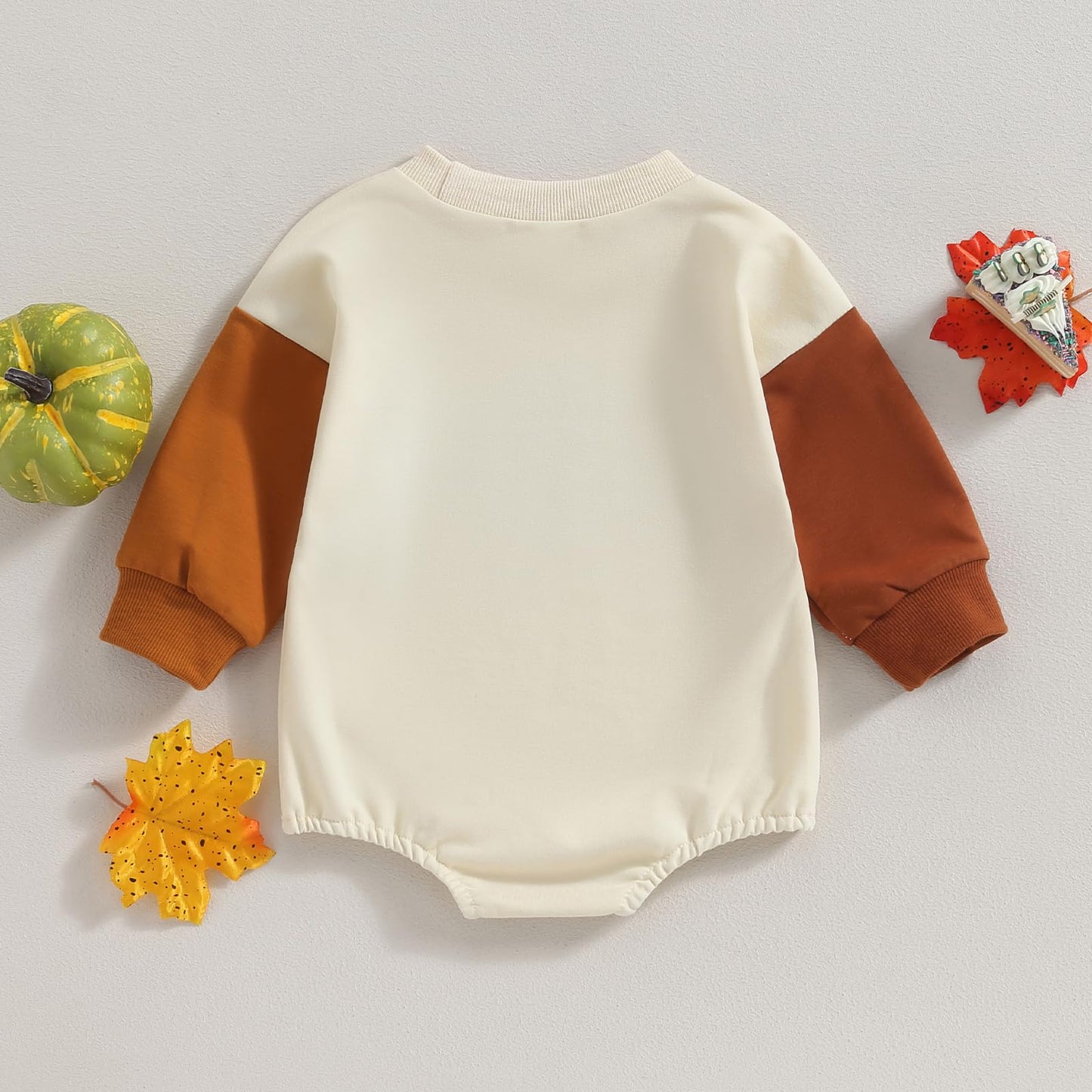 Fybitbo Thanksgiving Baby Girl Boy Outfit Turkey Pullover Sweatshirt Romper Long Sleeve Onesie Cute Fall Clothes (Brown Sleeve Gobble,0-3 Months)
