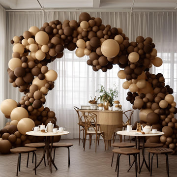130Pcs Brown Balloons Different Sizes 18'' 12'' 10'' 5'' Balloon Garland Arch Kit Perfect For Birthday Party, Graduation, Baby S