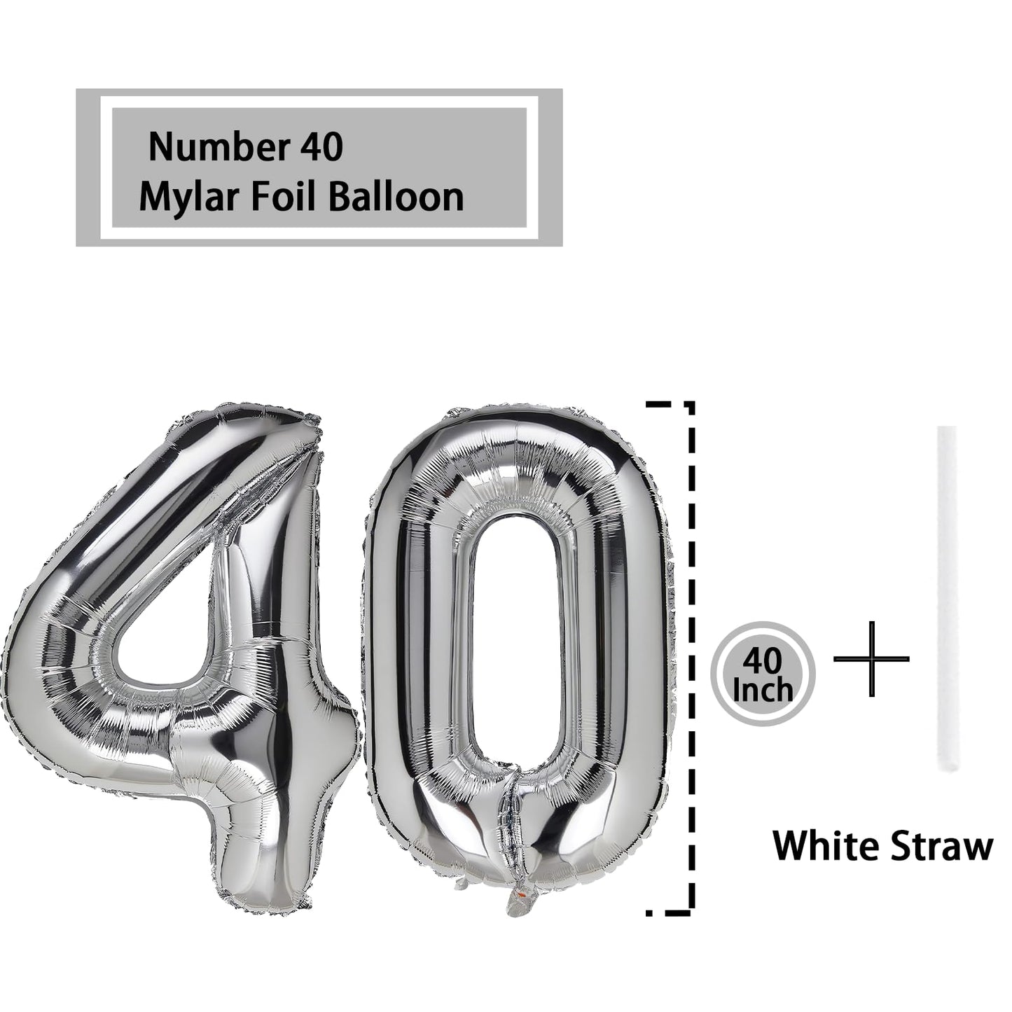 40 Number Balloon Silver 40 Inch Big Foil Mylar 40Th Balloons For 40 Year Old Men Women Birthday Party Decorations Wedding Anniv