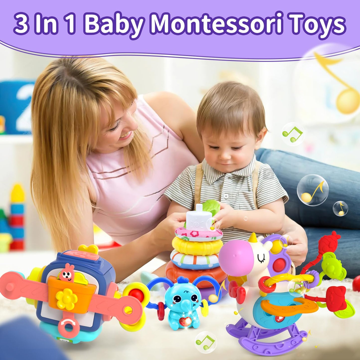 Usrela Baby Toys For 1+ Year Old, Busy Board Sensory Toys For Toddlers 1-3, Baby Toys For 12-18 Months, Pull String Teether, Sta