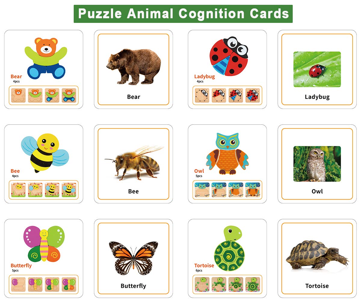 Toddler Puzzles, Wooden Jigsaw Animals Puzzles For 1 2 3 Year Old Girls Boys Toddlers, Educational Preschool Toys Gifts For Colors & Shapes Cognition Skill Learning