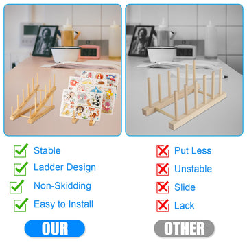 PEUTIER 2pcs Sky-blue Wooden Puzzle Storage Rack, 11.8x4.9x7.5in Non-Skidding Display Stand for Puzzle & Book Organizing