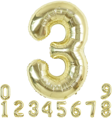 Toniful 40 Inch Light Gold Large Numbers Balloon 0-9 Birthday Party Decorations,Foil Mylar Big Number 3 Balloon Digital 3 For Bi