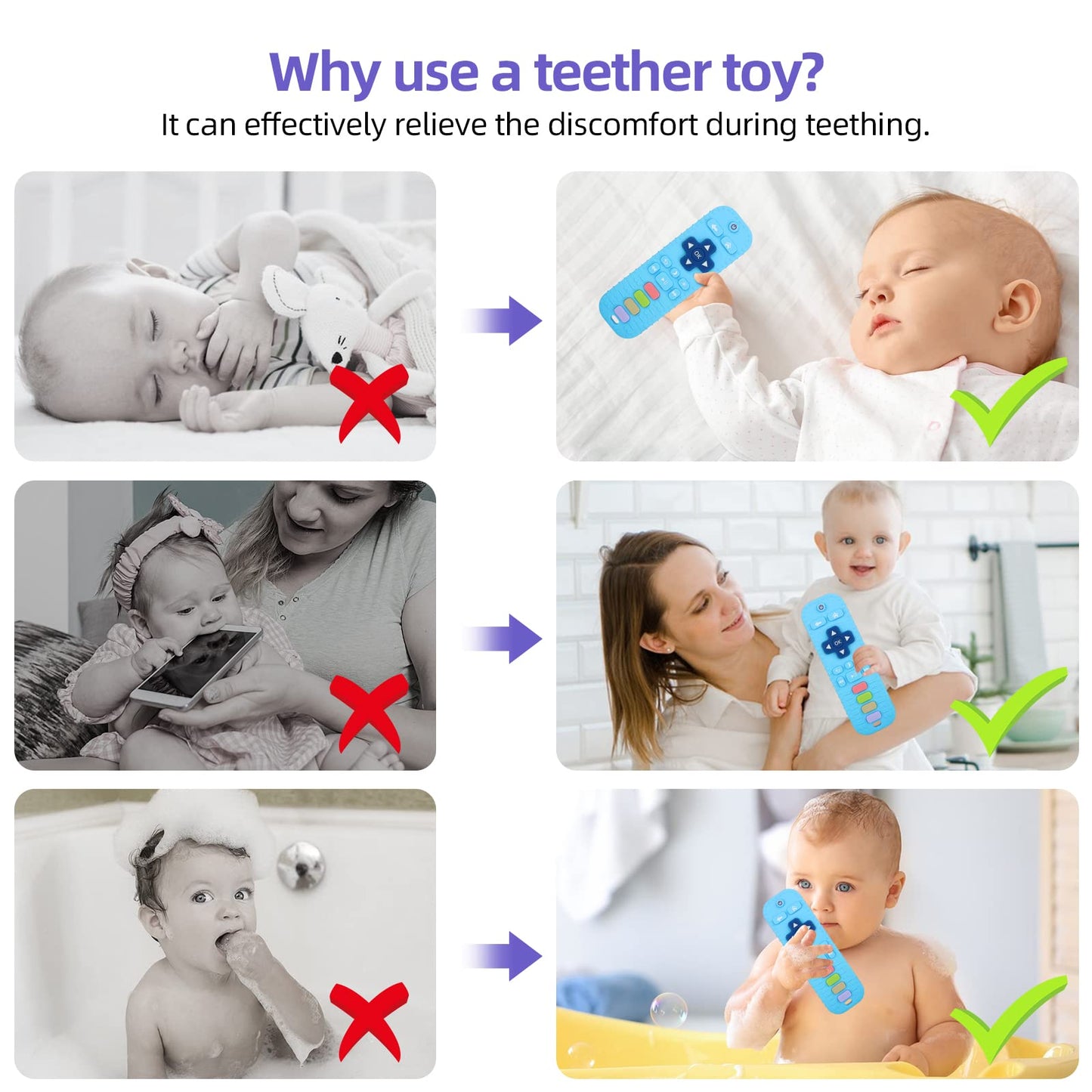 Chuya Remote Teethers Silicone Baby Teething Toys, Tv Remote Teether For 0-6-12-18 Months Babies Infant Toddlers Teething Relief Chew Toys (Blue)
