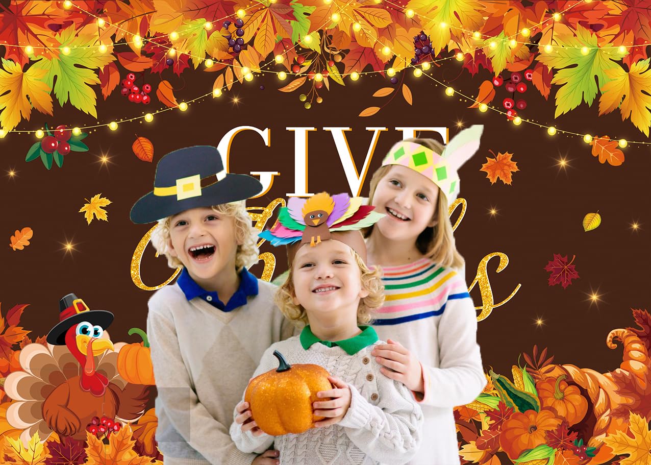 LTDKAEN Give Thanks Backdrop Happy Thanksgiving Pumpkin Harvest Rustic Photography Background Thanksgiving Turkey Party Decorati