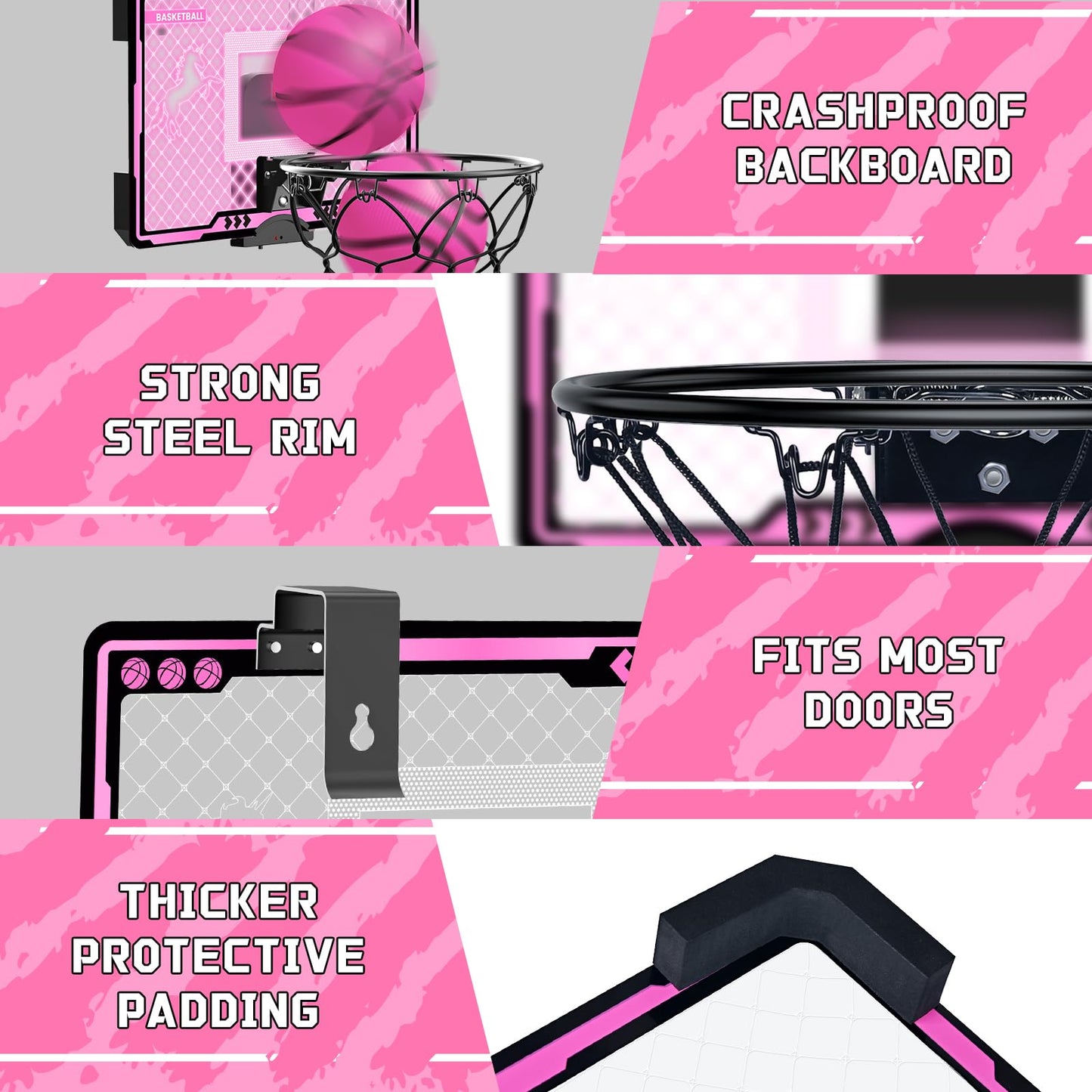 Basketball Hoop Indoor Kids Girls Pink - Mini Over The Door Basketball Hoops With Electronic Scoreboard Toys & 3 Balls, Unicorn