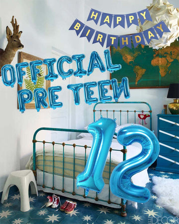 12Th Birthday Decorations For Boys Girls, Official Pre-Teen 12Th Birthday Balloon Happy 12Th Birthday Banner Number 12 Foil Ball