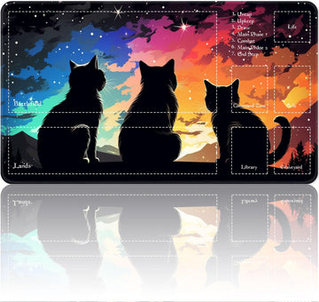 Playmat for MTG Magic Size 24x14 Inch Game Mats Tabletop Magic Play Mats enhanced Smooth Rubber Surface  Mousepad Compatible Qindaiwen for MTG RPG CCG Trading Card Game Play mats  Three Cats