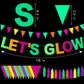 Outus Neon Party Supplies Includes Lets Glow Banner 20 Pieces Neon Paper Tassels and Neon Triangle Flag Glow in The Dark Party