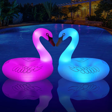 Flyfreeu Solar Powered Inflatable Swan Pool Floats With Lights, Led Rgb Color Changing Light Up Pool Floats Adult, 42'' Large Sw