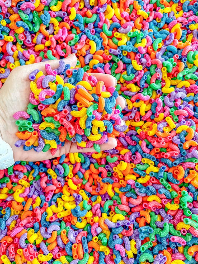 4 Cups Of Rainbow Pasta Sensory Bin Filler For Sensory Table - Elbow Noodles