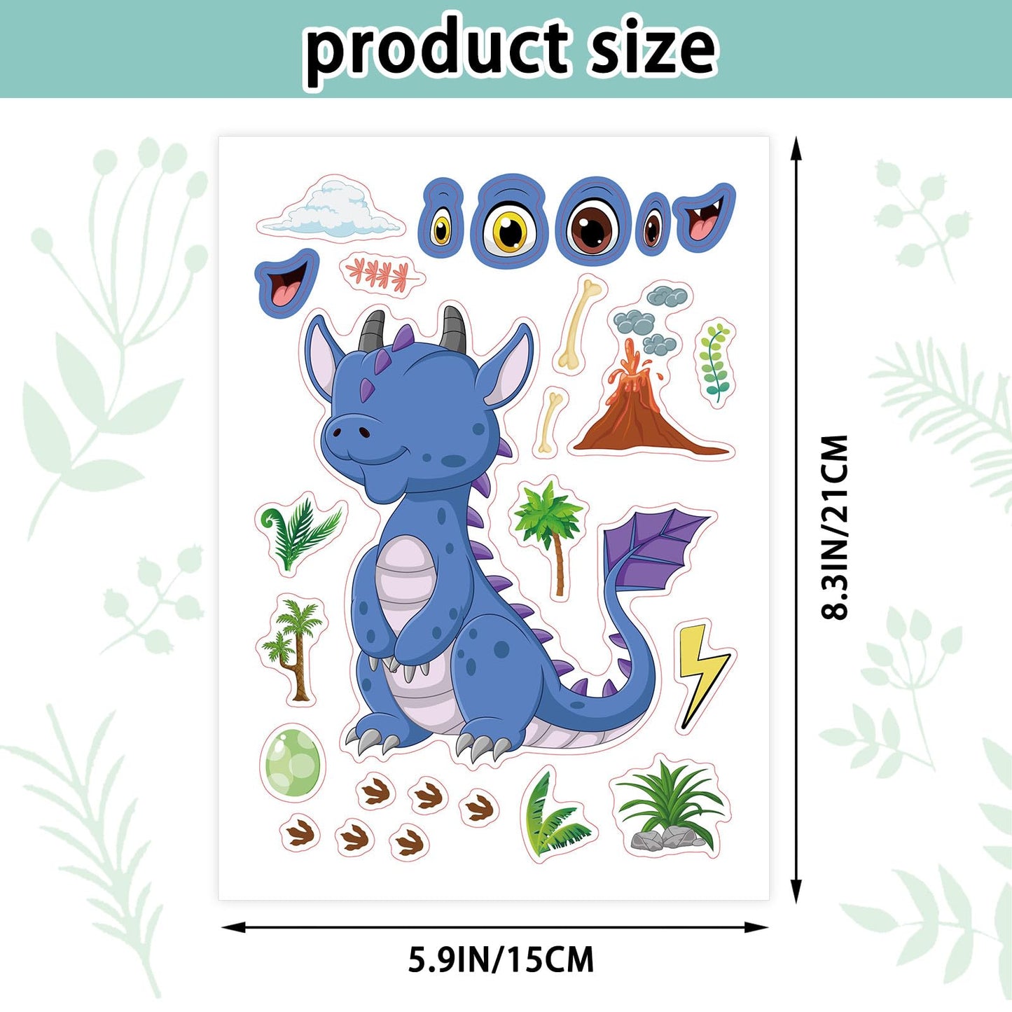 24 Sheets 8.3''  5.9'' Make Your Own Dinosaur Stickers For Toddlers Kids Party Favors, Make A Face Stickers For Kids Activities