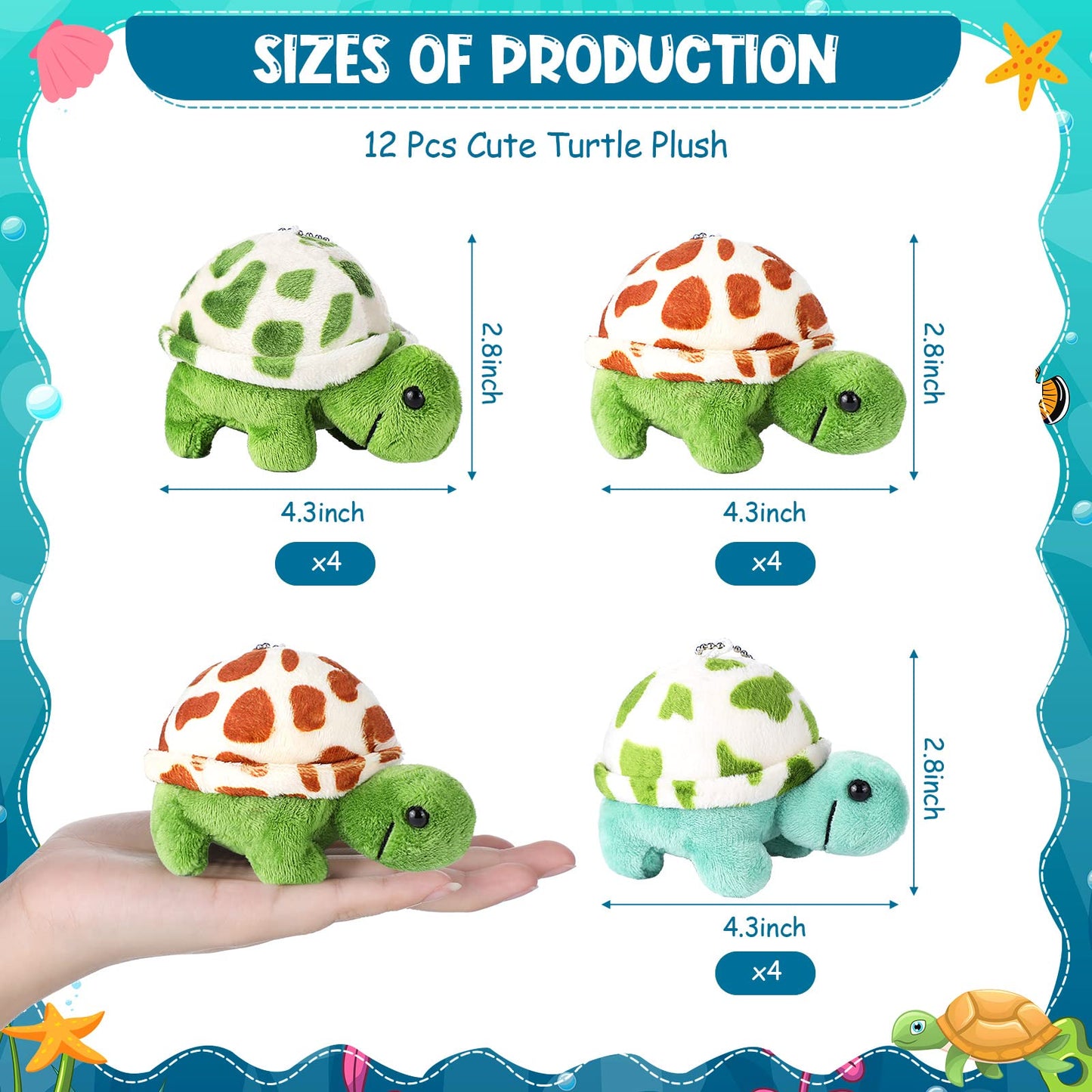 Zomiboo 12 Pcs Mini Animal Plush Toys Dolphin Sea Turtle Stuffed Animals Small Tiny Ocean Mini Plush Toys For Keychain Decoratio