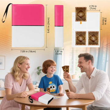Collectible Trading Card Albums 4-Pocket Binder  400 Pockets Case Holder enhanced Zip PU Card Binder for TCG  Sports Cards (Pink & white)