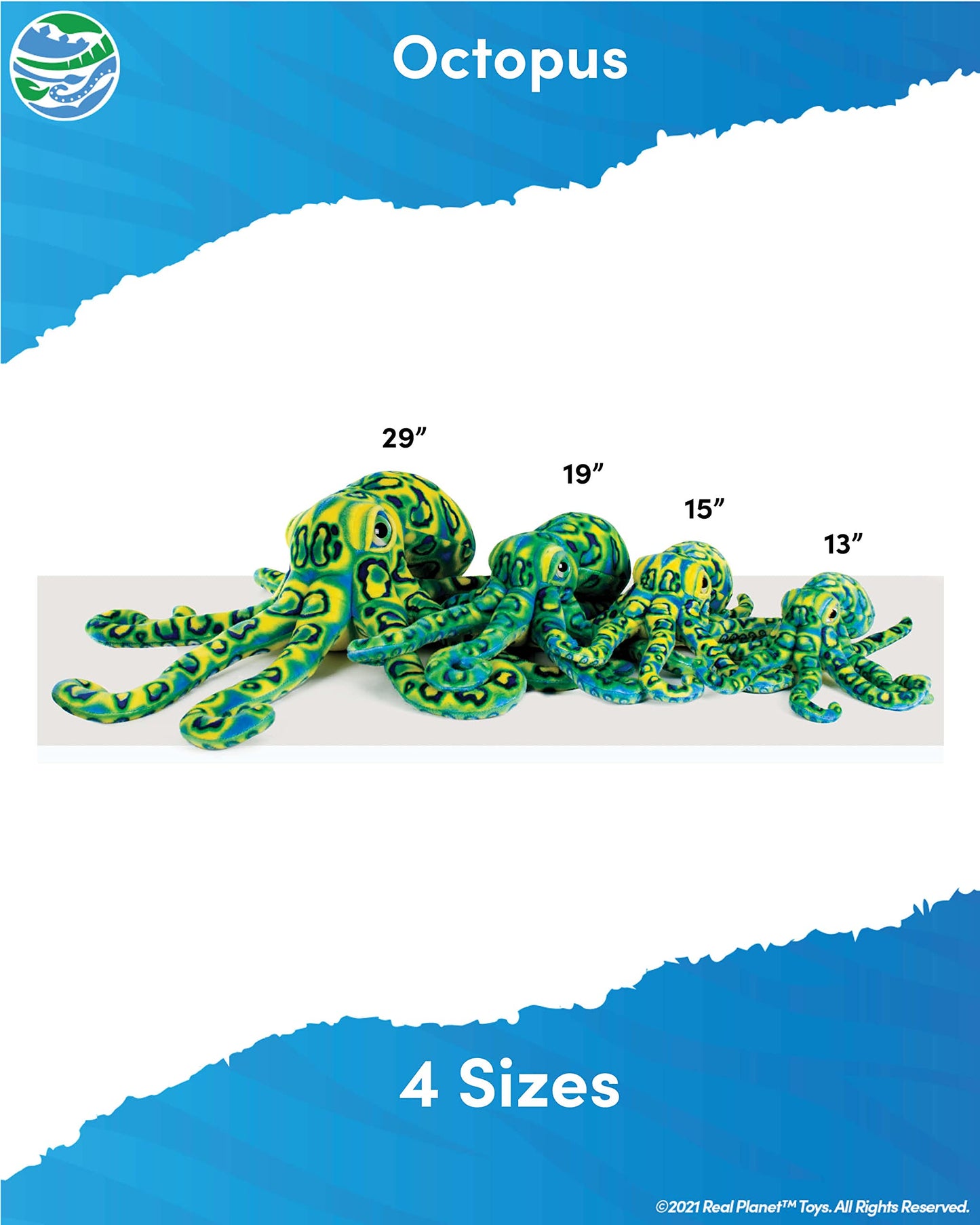Real Planet Sea Life Plush - Realistic Stuffed Animal Gift For Kids All Ages, Ocean Marine Creature Plushie, Christmas Birthday Gifts (Blue Octopus, 13') (13' Long)