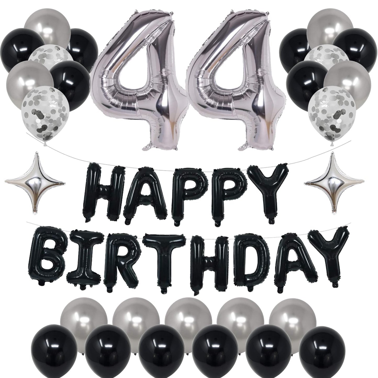Naninuneno 44Th Black Silver Birthday Party Decorations For Men Women, Happy 44 Birthday Party Supplies With Black Happy Birthda
