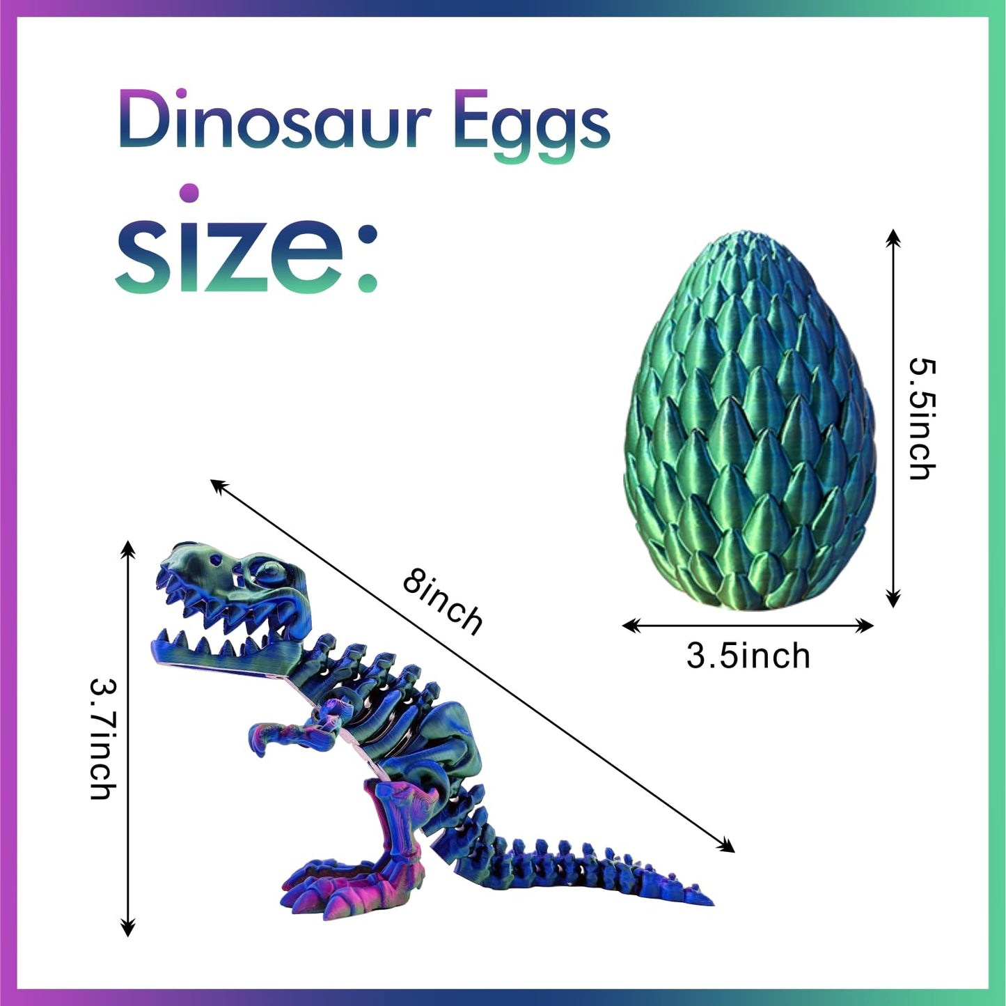 3D Printed Dinosaur Toy, 3D Printed Skeleton Dinosaur Egg With Articulated Tyrannosaurus Rex, Mystery Crystal Dinosaur Flexible Rexi Toys With Bone, Articulated Fidget Dragon For Autism/Adhd
