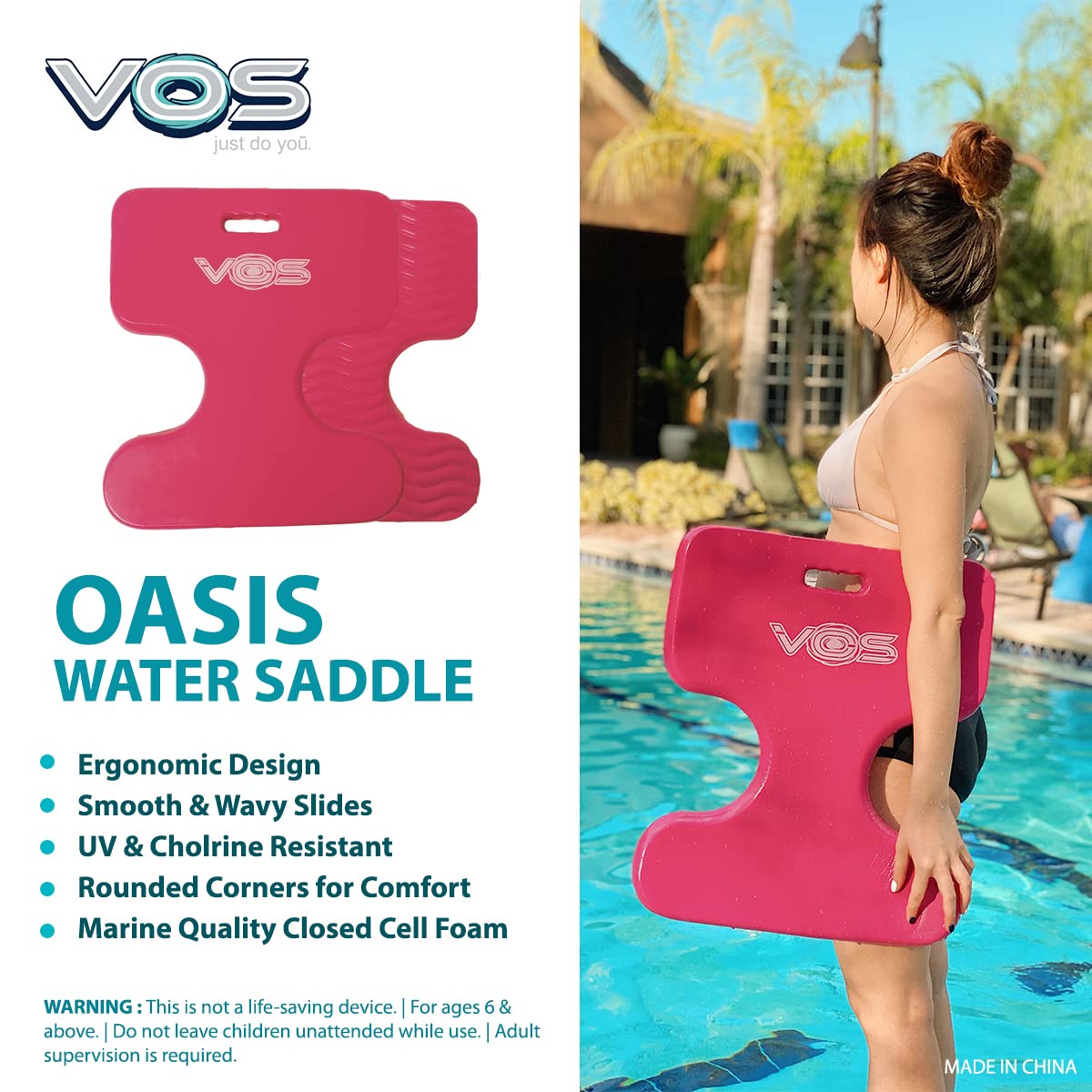 VOS Oasis enhanced Water Solid Saddle Floats for mature-themeds and Kids - 2 Pack |Ultra Buoyant  Comfortable Floating Seats for Pool  Beaches  Lakes  Water Parks (Flamingo Pink)