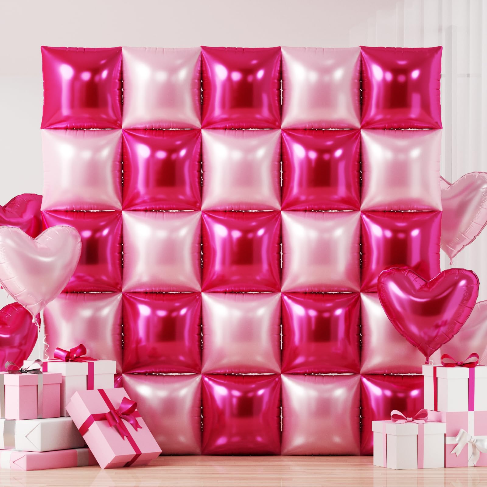 Hot Magenta Pink Square Foil Balloons Wall Tunnel Backdrop Double Sided Metallic Balloon Arch Garland Kit For Anniversary Bachel