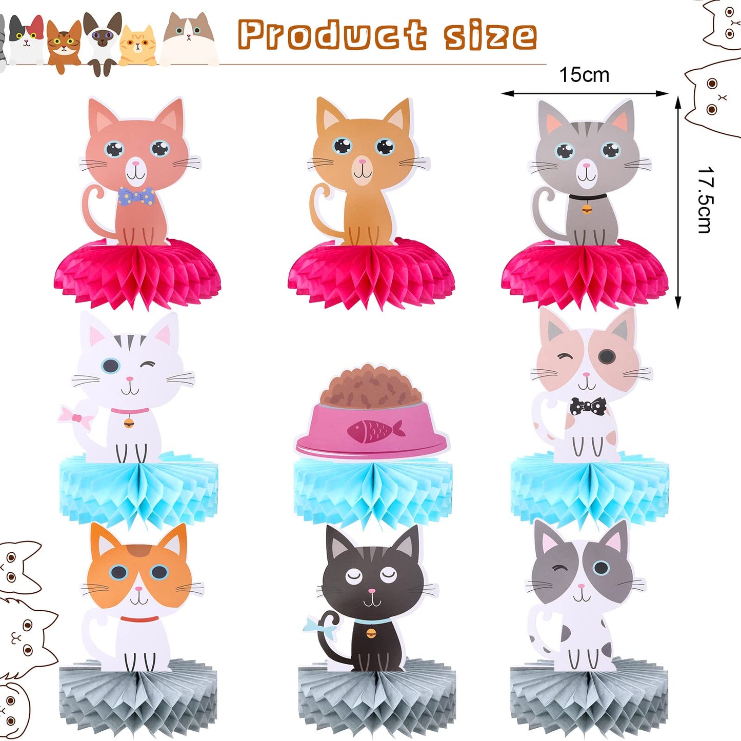 Chinco 9 Pcs Cat Party Centerpieces for Tables Cat Birthday Party Decorations Honeycomb Cat Party Supplies Cat Party Favor Table